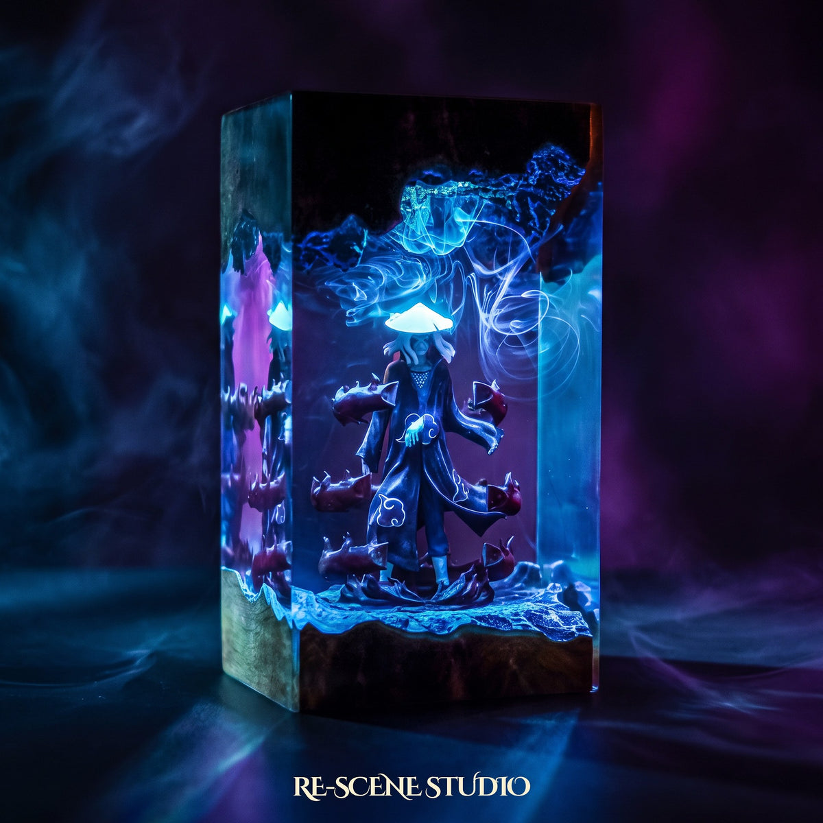 Itachi Uchiha Resin Lamp V2 from another angle, handmade Naruto LED resin lamp