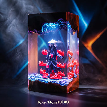 Itachi Uchiha Resin Lamp V2 in one of its RGB color modes, Naruto hand-poured resin lamp