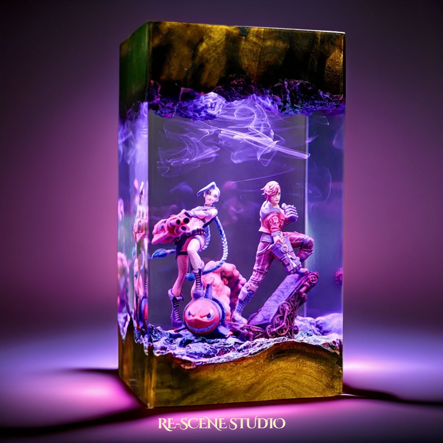 J.inx & Vi Resin Lamp — Closeup Detail | Original Epoxy Resin Sculpture with Built-in LED Glow