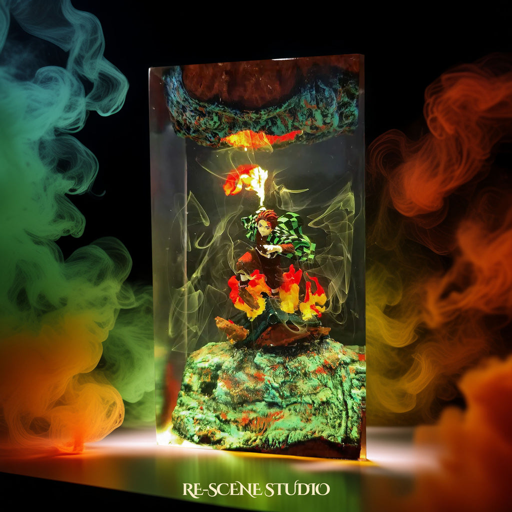 Tanjiro Resin Lamp - Demon Slayer Multicolor / Size M – Handmade Epoxy Resin Lamp by Rescene Studio | Rescene Studio