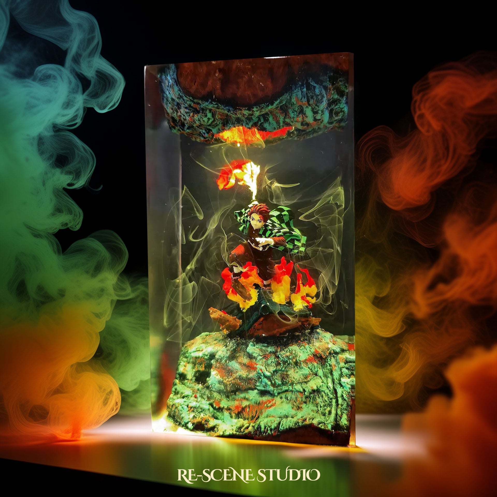 Tanjiro Resin Lamp - Demon Slayer Multicolor / Size M – Handmade Epoxy Resin Lamp by Rescene Studio | Rescene Studio