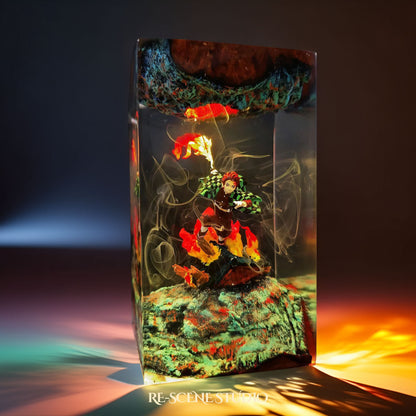 Tanjiro Resin Lamp - Demon Slayer Multicolor / Size M – Handmade Resin Lamp by Rescene Studio | Rescene Studio