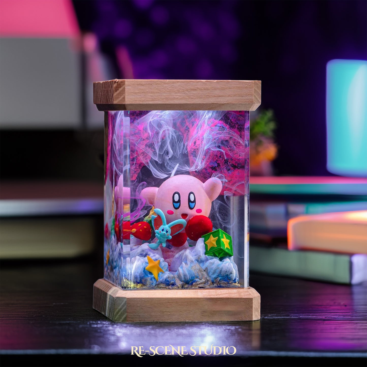 Kirby Dream World Resin Epoxy Lamp Multicolor / Size M: 6 x 6 x 12 (cm) – Handmade Resin Lamp by Rescene Studio | Rescene Studio