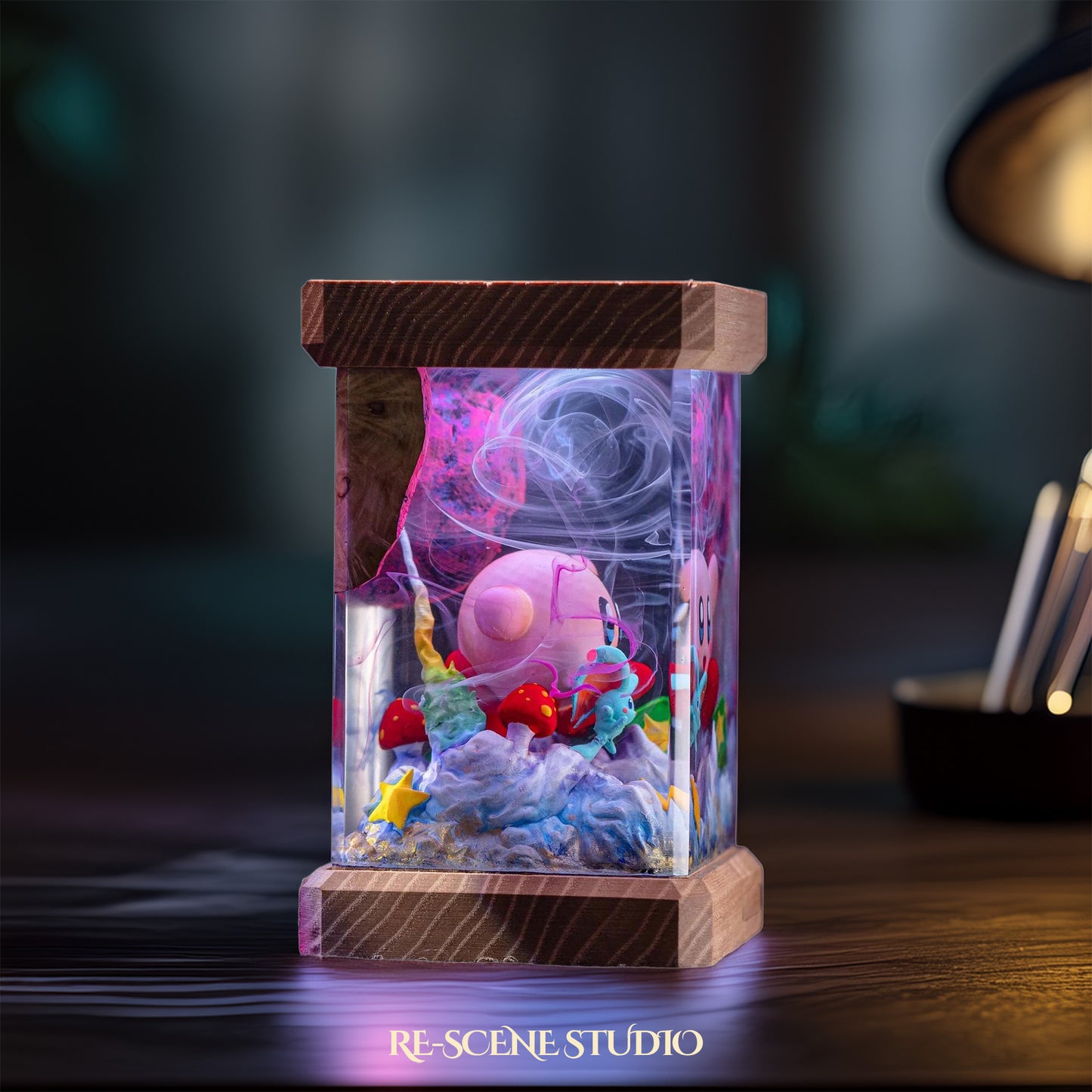 Kirby Dream World Resin Epoxy Lamp Multicolor / Size M: 6 x 6 x 12 (cm) – Handmade Resin Lamp by Rescene Studio | Rescene Studio