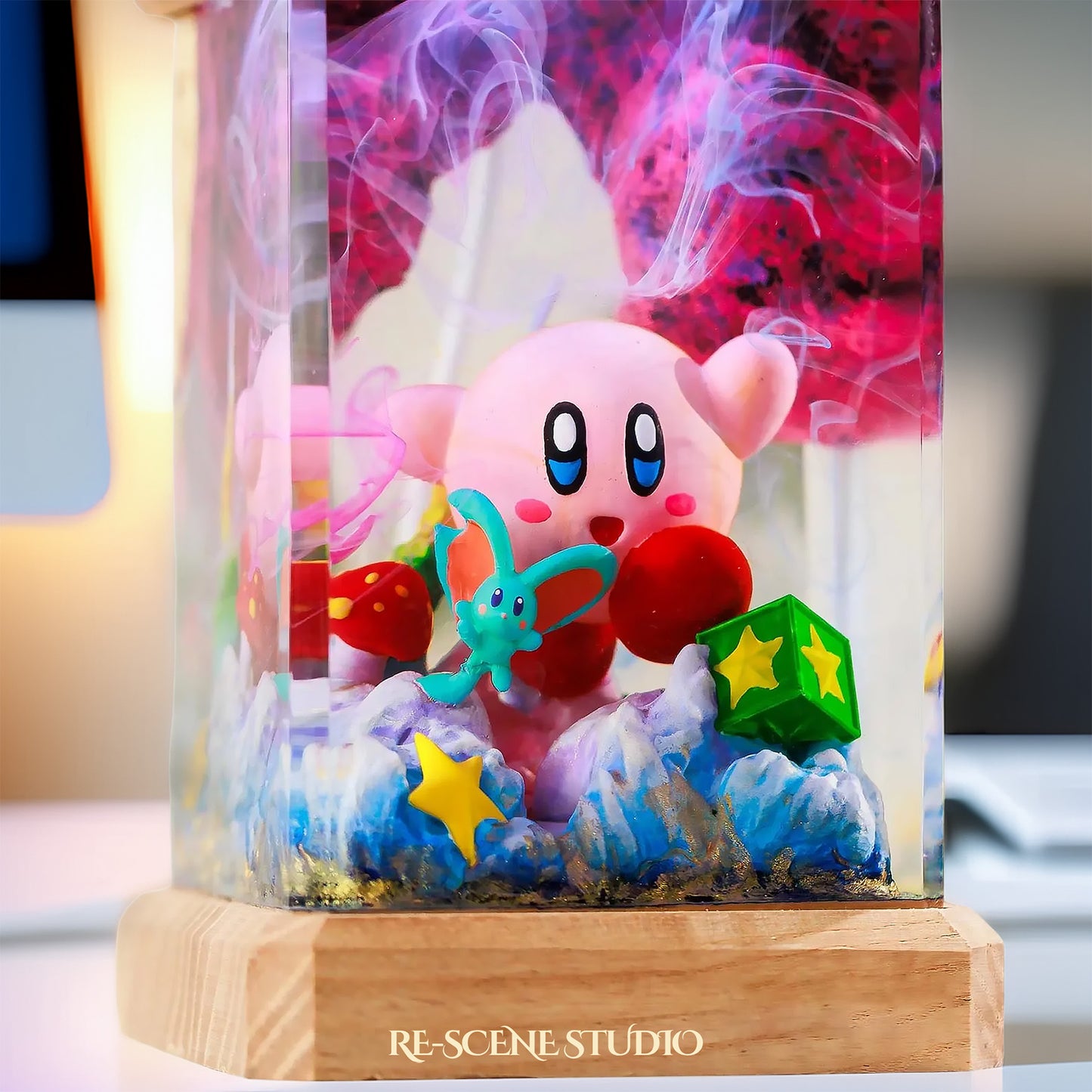 Kirby Dream World Resin Epoxy Lamp Multicolor / Size M: 6 x 6 x 12 (cm) – Handmade Resin Lamp by Rescene Studio | Rescene Studio