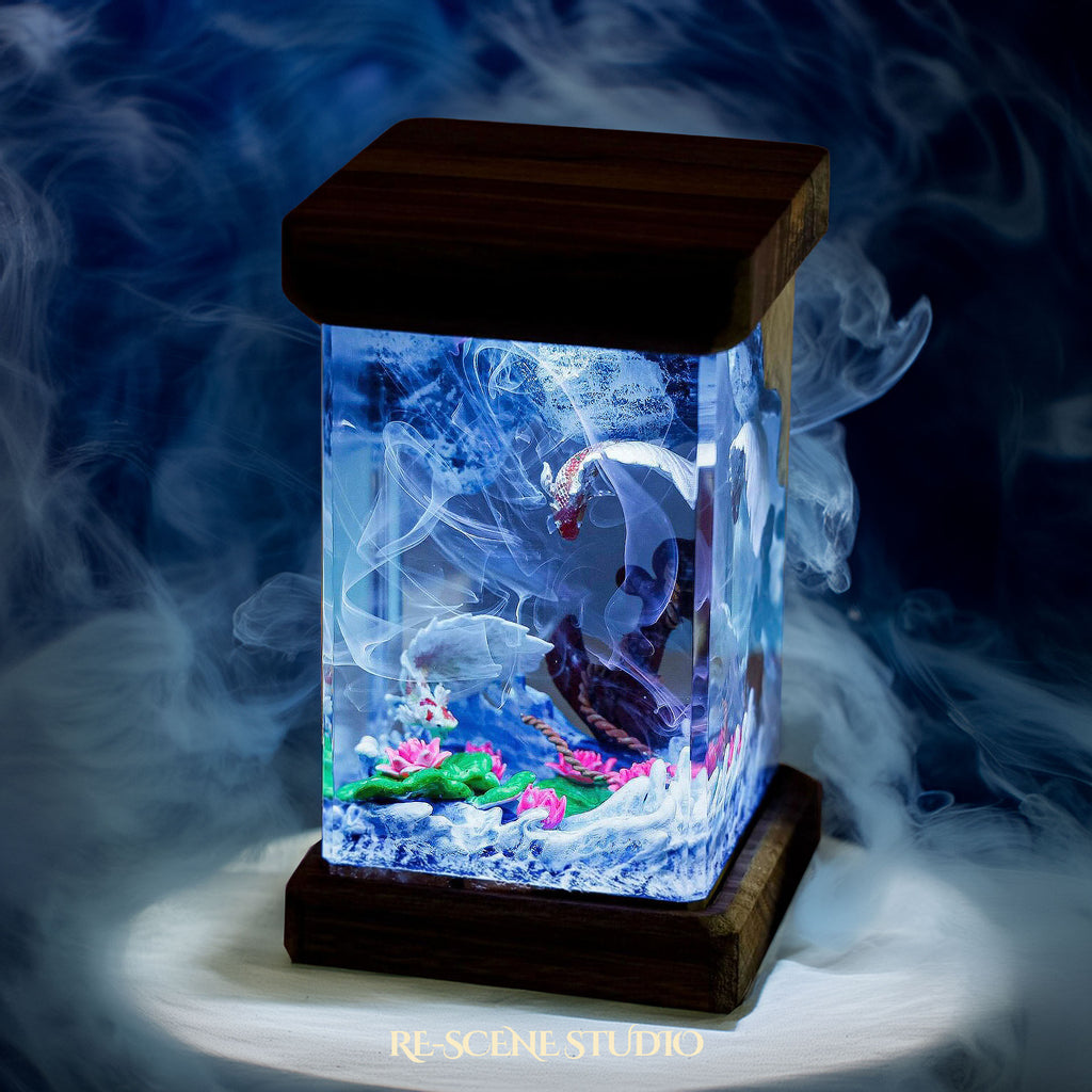 Koi Fish Resin Epoxy Lamp Multicolor / Size M: 6 x 6 x 12 (cm) – Handmade Epoxy Resin Lamp by Rescene Studio | Rescene Studio