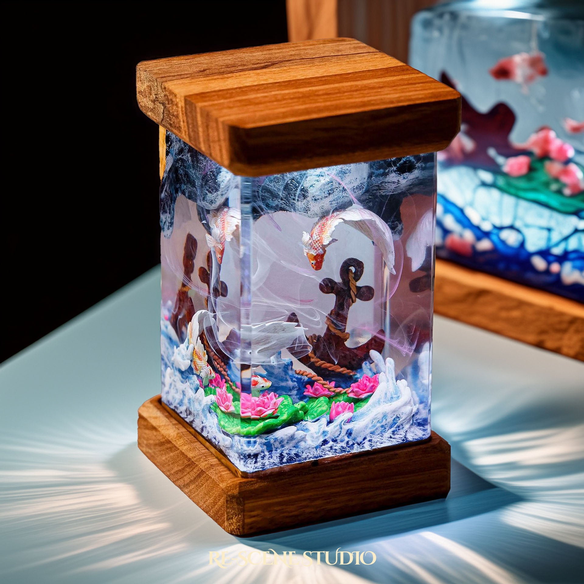 Koi Fish Resin Epoxy Lamp Multicolor / Size M: 6 x 6 x 12 (cm) – Handmade Epoxy Resin Lamp by Rescene Studio | Rescene Studio