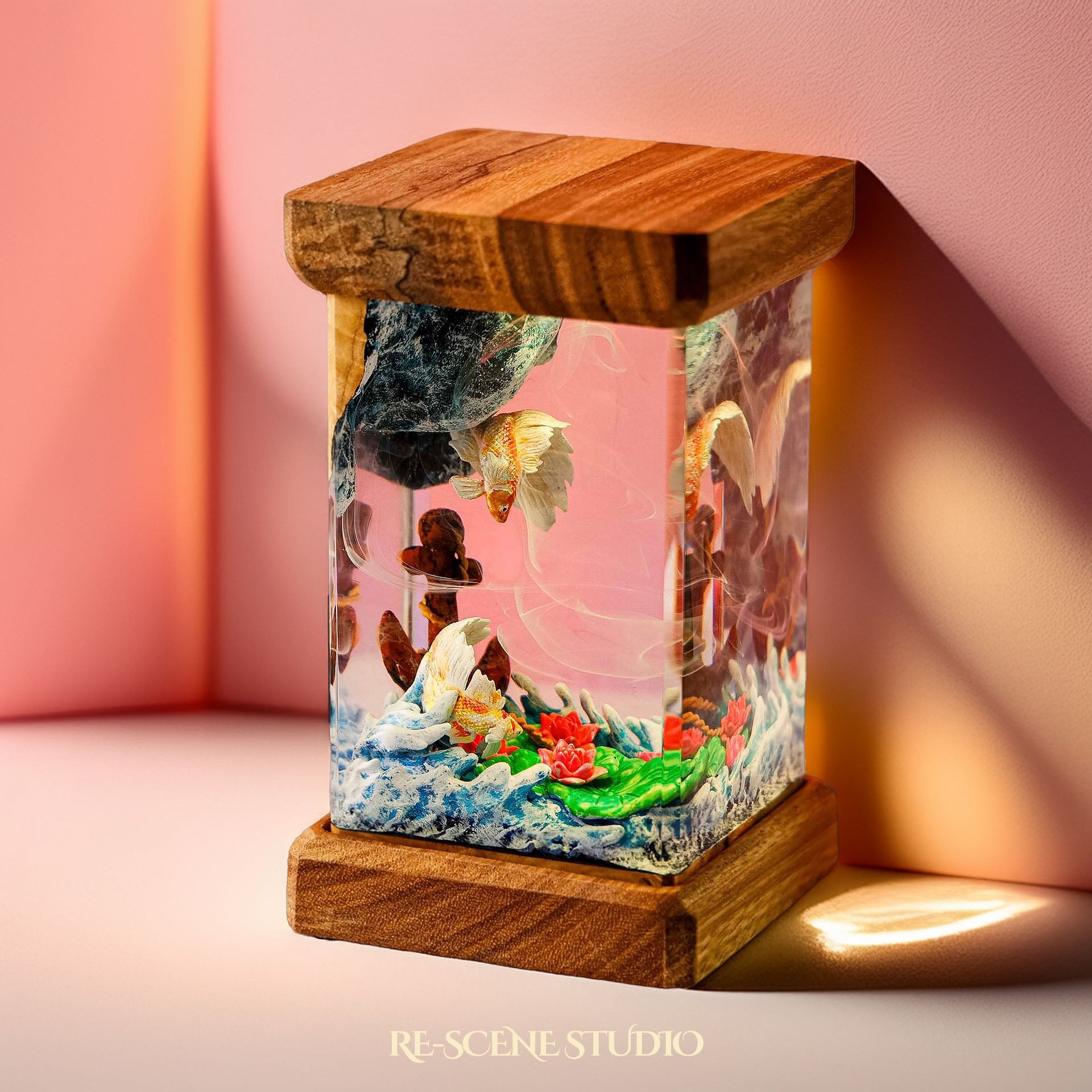 Koi Fish Resin Epoxy Lamp Multicolor / Size M: 6 x 6 x 12 (cm) – Handmade Epoxy Resin Lamp by Rescene Studio | Rescene Studio