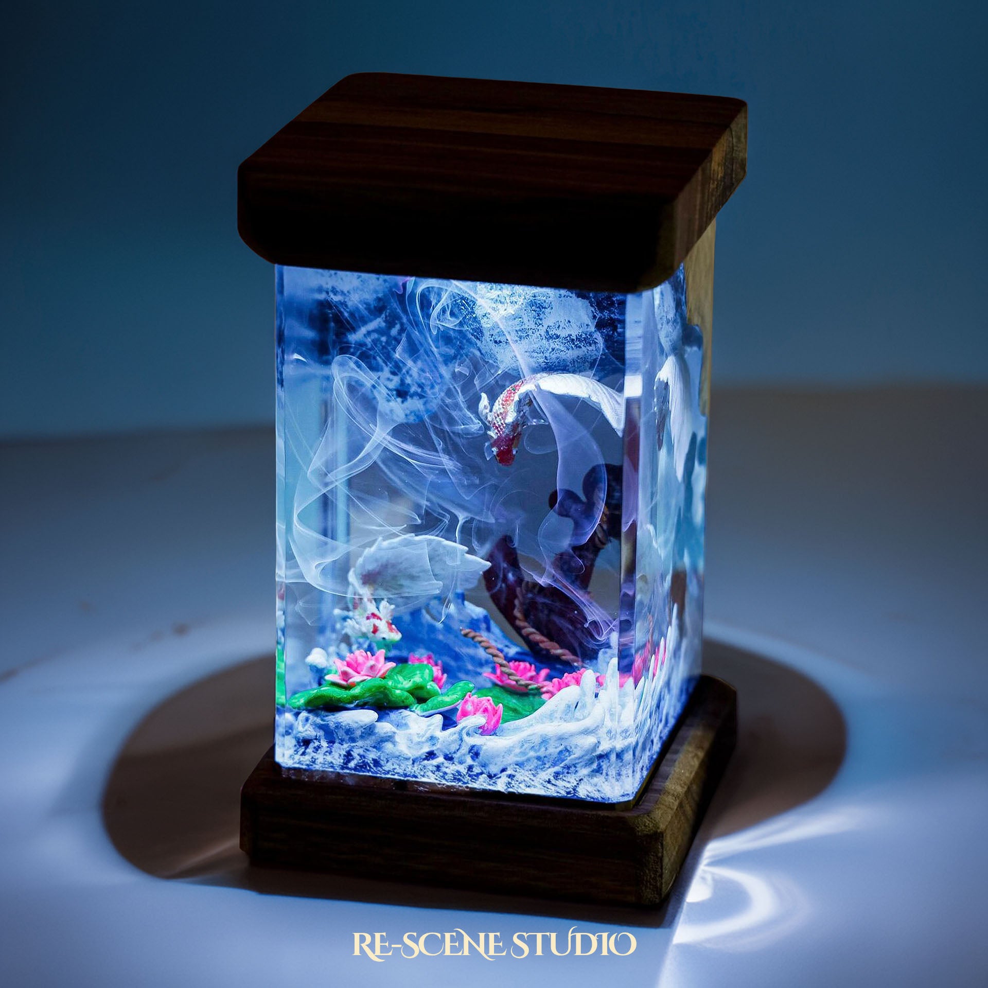 Koi Fish Resin Epoxy Lamp Multicolor / Size M: 6 x 6 x 12 (cm) – Handmade Epoxy Resin Lamp by Rescene Studio | Rescene Studio