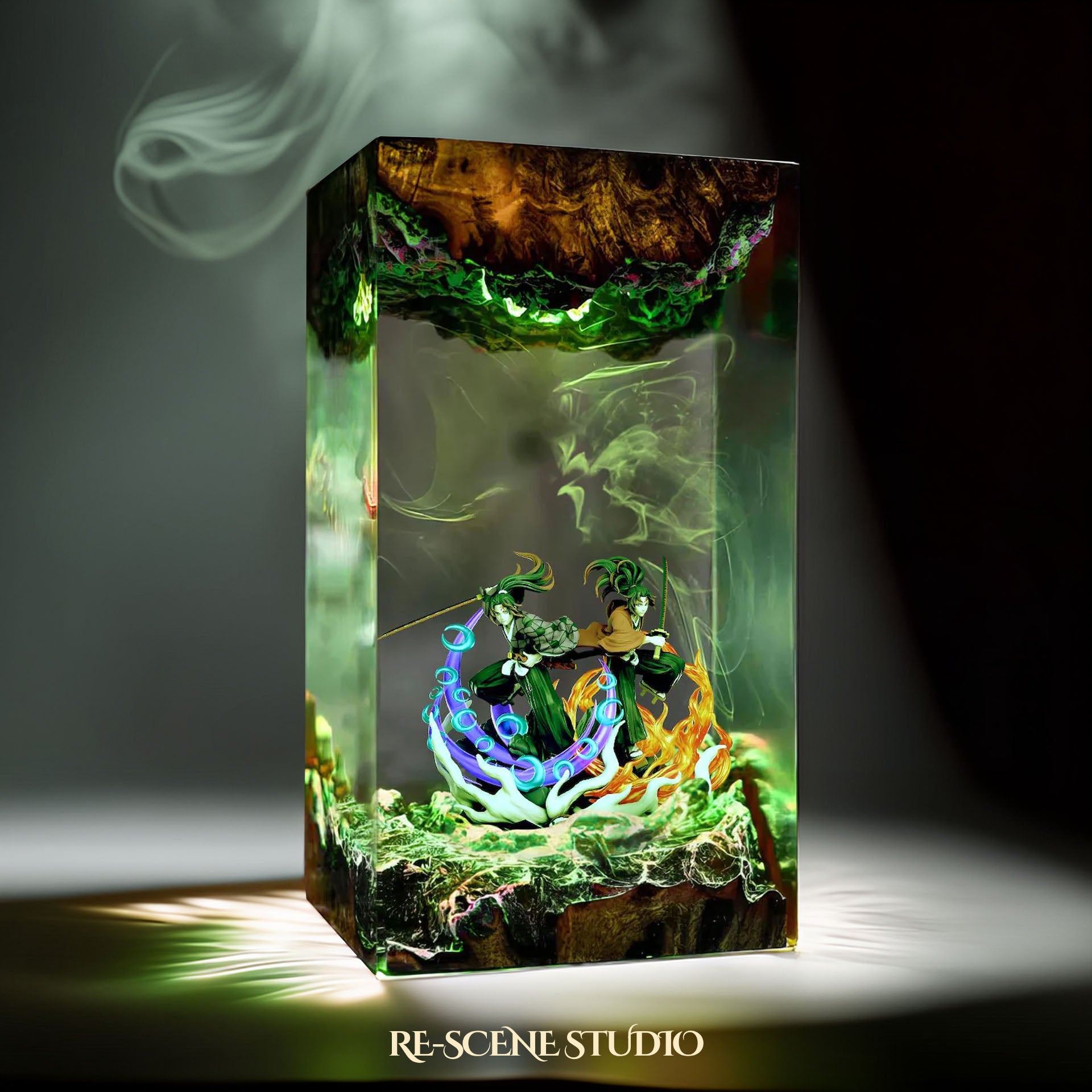 Kokushibo & Yoriichi Resin Lamp – Demon Slayer Multicolor / Size M: 7 x 13 x 7 (cm) – Handmade Epoxy Resin Lamp by Rescene Studio | Rescene Studio