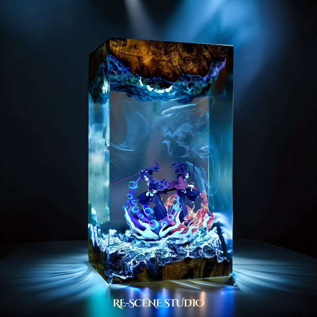 Kokushibo & Yoriichi Resin Lamp – Demon Slayer Multicolor / Size M: 7 x 13 x 7 (cm) – Handmade Epoxy Resin Lamp by Rescene Studio | Rescene Studio