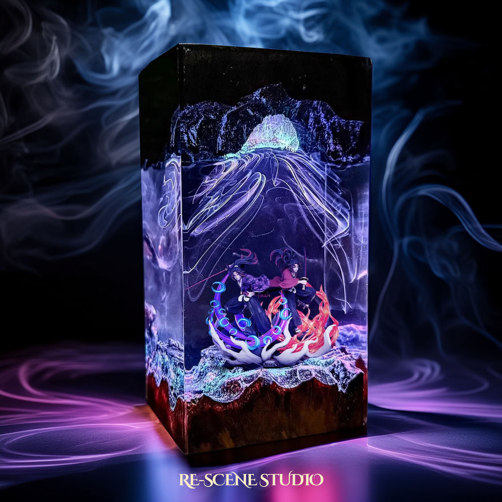 Kokushibo & Yoriichi Resin Lamp – Demon Slayer Multicolor / Size M: 7 x 13 x 7 (cm) – Handmade Epoxy Resin Lamp by Rescene Studio | Rescene Studio
