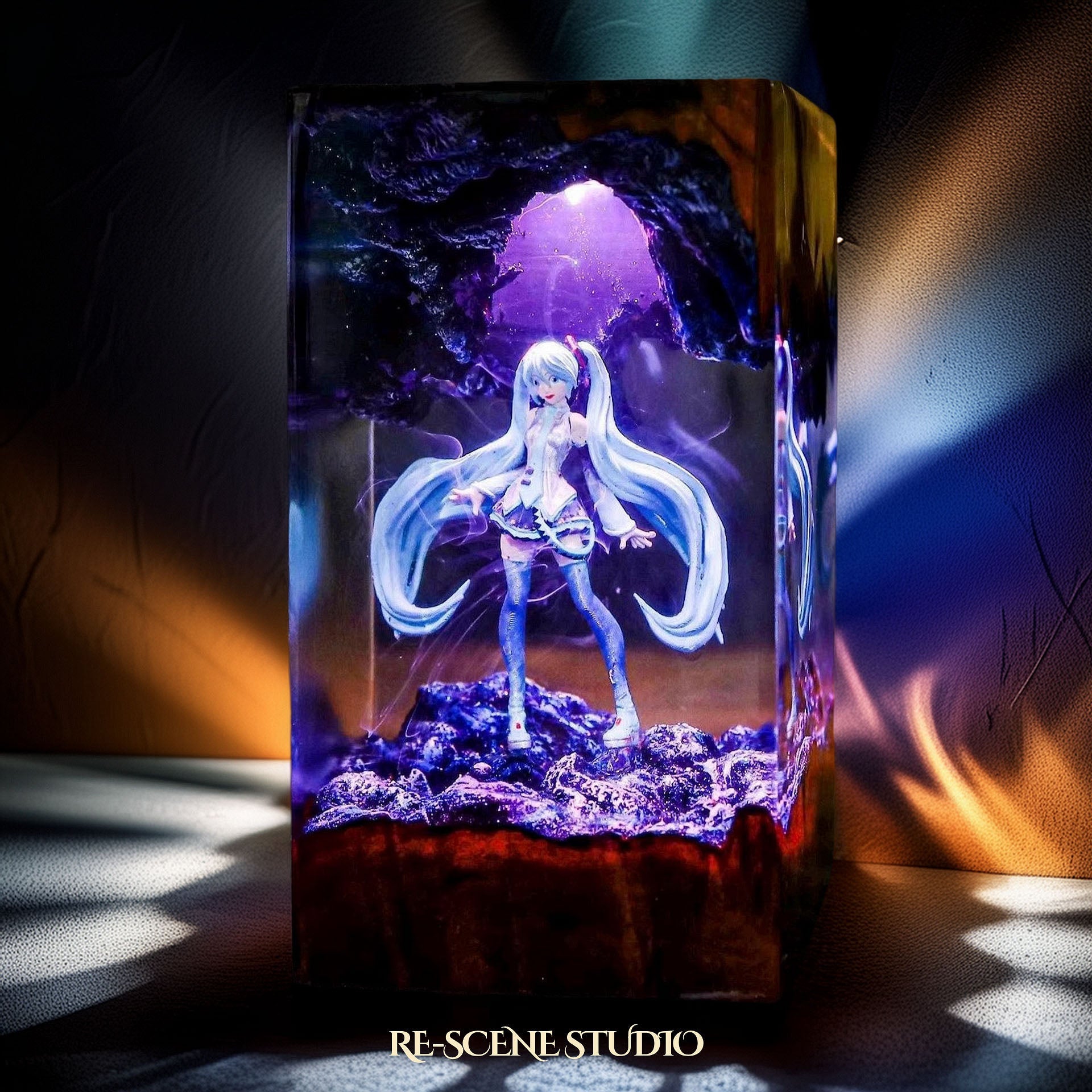 Teal Twin-Tail Virtual Idol Resin Lamp | Artisan Resin LED Decor 