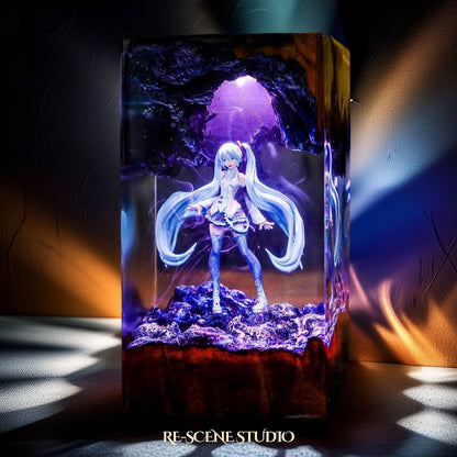 Hatsune Miku Resin Lamp V1, handcrafted epoxy resin LED lamp