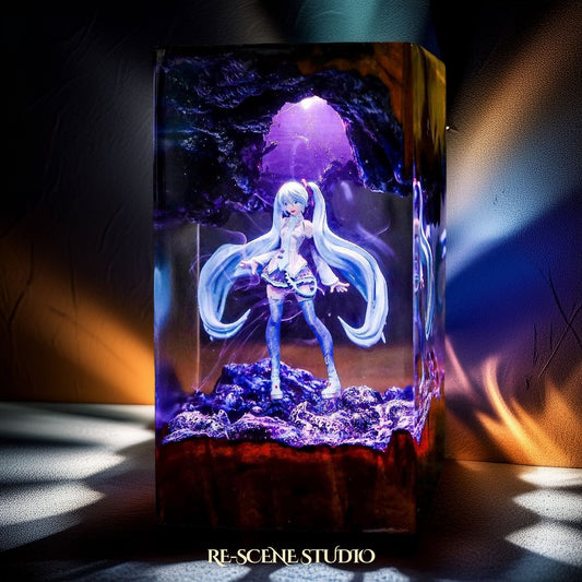 Hatsune Miku Resin Lamp V1, handcrafted epoxy resin LED lamp