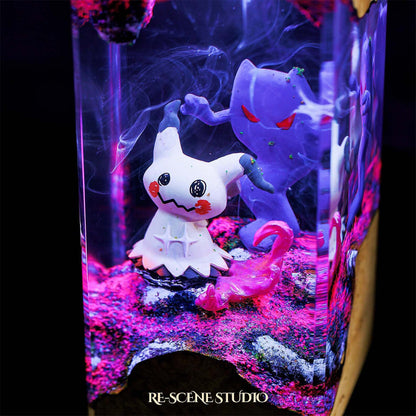 Mimikyu & Gengar Shadow Realm Resin Epoxy Lamp Multicolor / Size XL: 8.5 x 8.5 x 16 (cm) – Handmade Resin Lamp by Rescene Studio | Rescene Studio