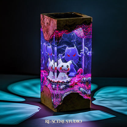 Mimikyu & Gengar Shadow Realm Resin Epoxy Lamp Multicolor / Size XL: 8.5 x 8.5 x 16 (cm) – Handmade Resin Lamp by Rescene Studio | Rescene Studio