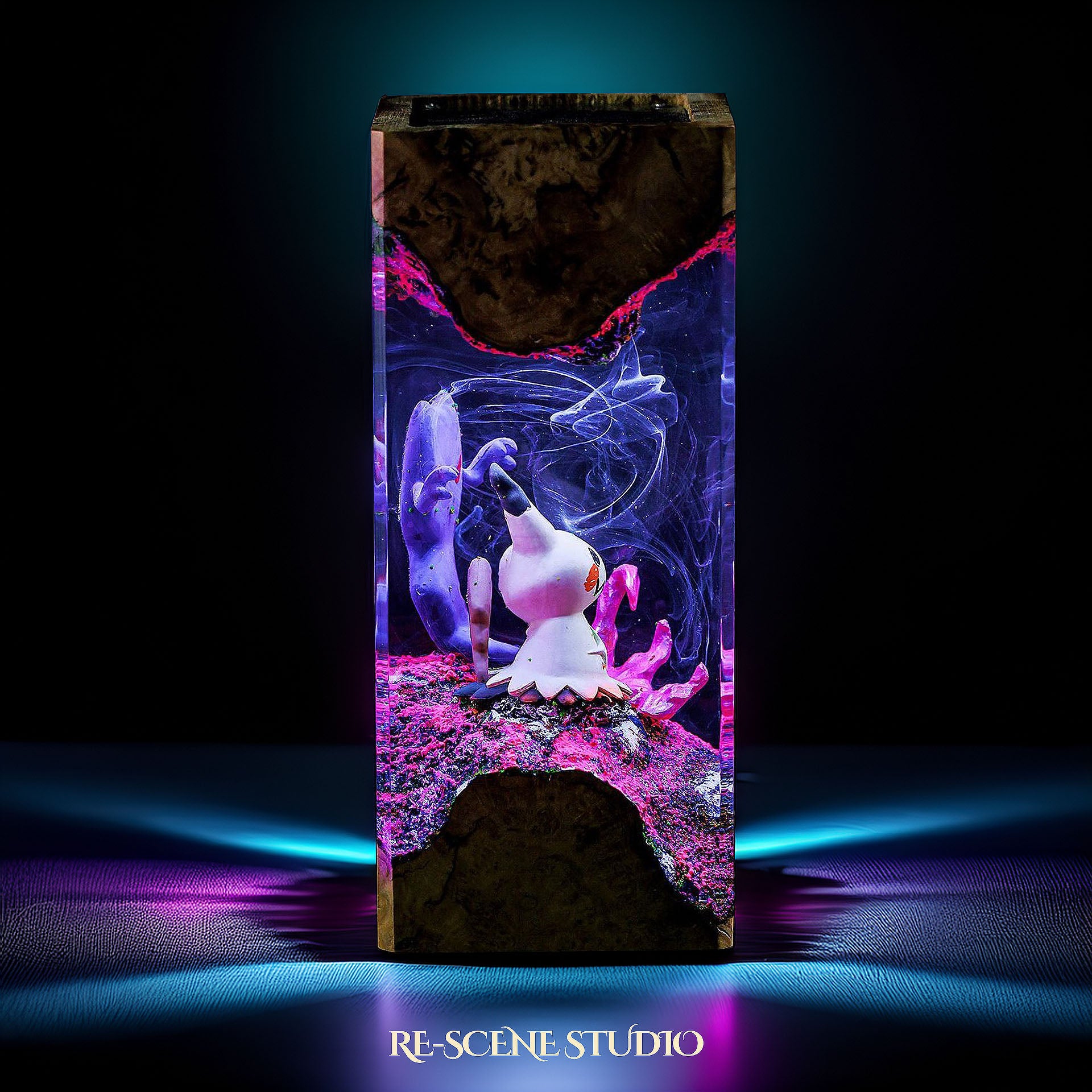 Mimikyu & Gengar Shadow Realm Resin Epoxy Lamp Multicolor / Size XL: 8.5 x 8.5 x 16 (cm) – Handmade Epoxy Resin Lamp by Rescene Studio | Rescene Studio