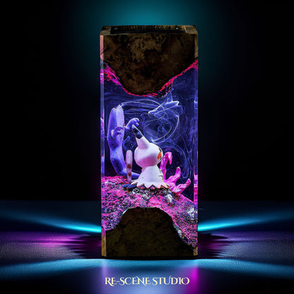 Mimikyu & Gengar Shadow Realm Resin Epoxy Lamp Multicolor / Size XL: 8.5 x 8.5 x 16 (cm) – Handmade Resin Lamp by Rescene Studio | Rescene Studio