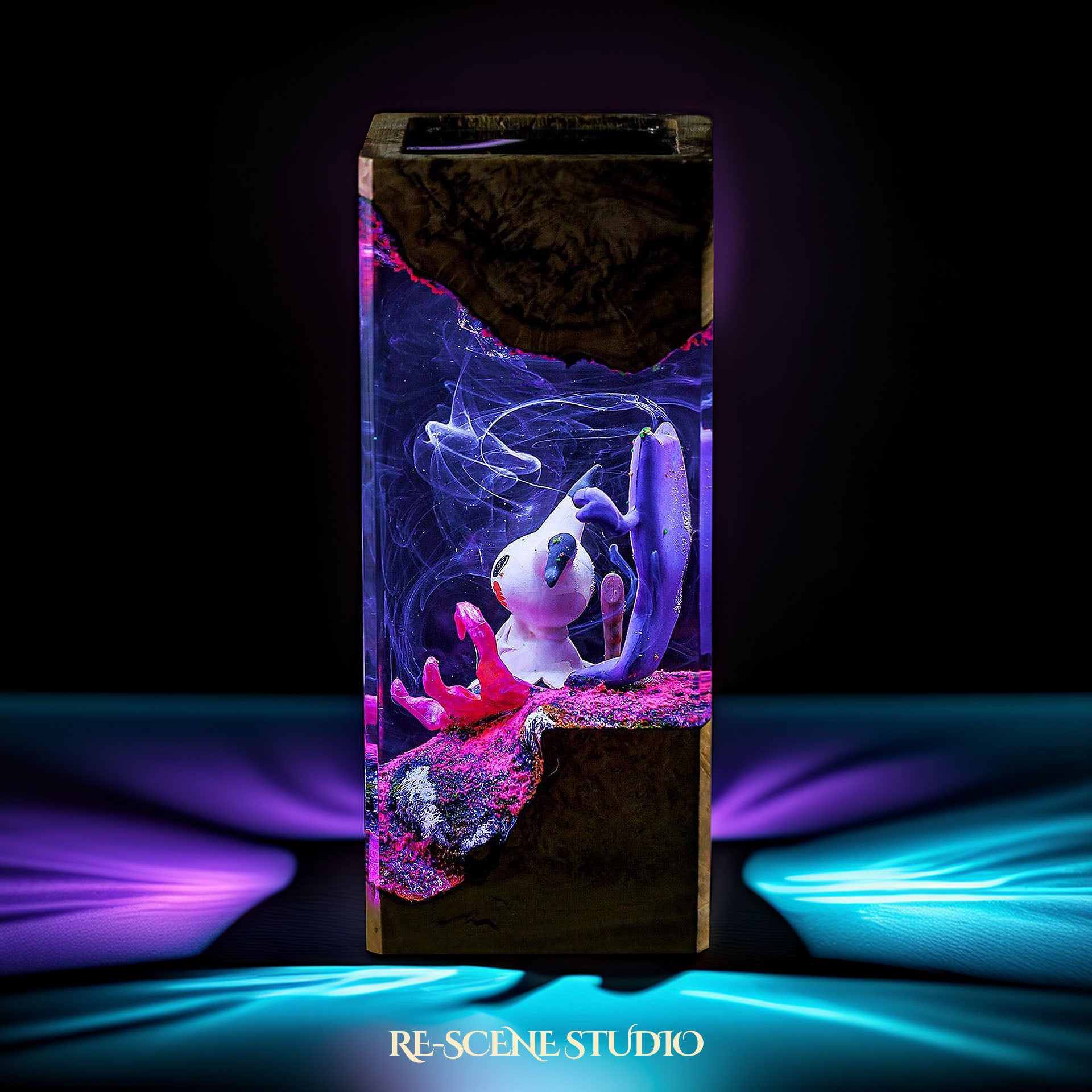 Mimikyu & Gengar Shadow Realm Resin Epoxy Lamp Multicolor / Size XL: 8.5 x 8.5 x 16 (cm) – Handmade Epoxy Resin Lamp by Rescene Studio | Rescene Studio