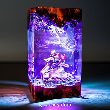 Momo & Okarun Resin Lamp, handcrafted epoxy resin LED lamp
