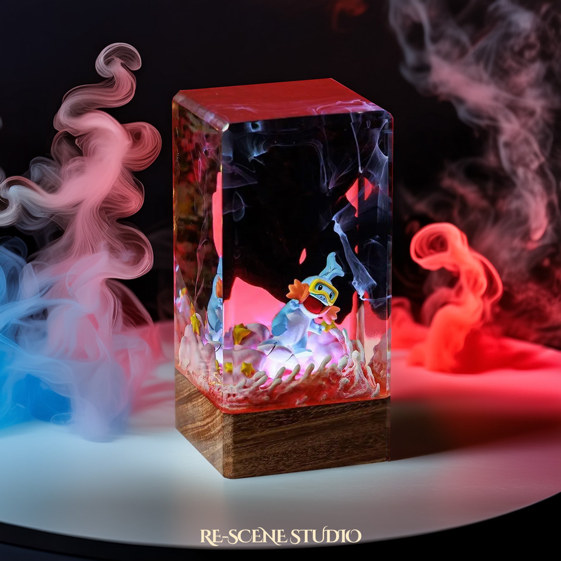 Mudkip Ember Surge Resin Epoxy Lamp Multicolor / Size XL: 8.5 x 8.5 x 16 (cm) – Handmade Epoxy Resin Lamp by Rescene Studio | Rescene Studio