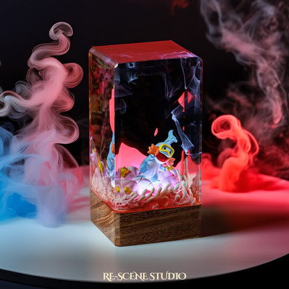 Mudkip Ember Surge Resin Epoxy Lamp Multicolor / Size XL: 8.5 x 8.5 x 16 (cm) – Handmade Resin Lamp by Rescene Studio | Rescene Studio