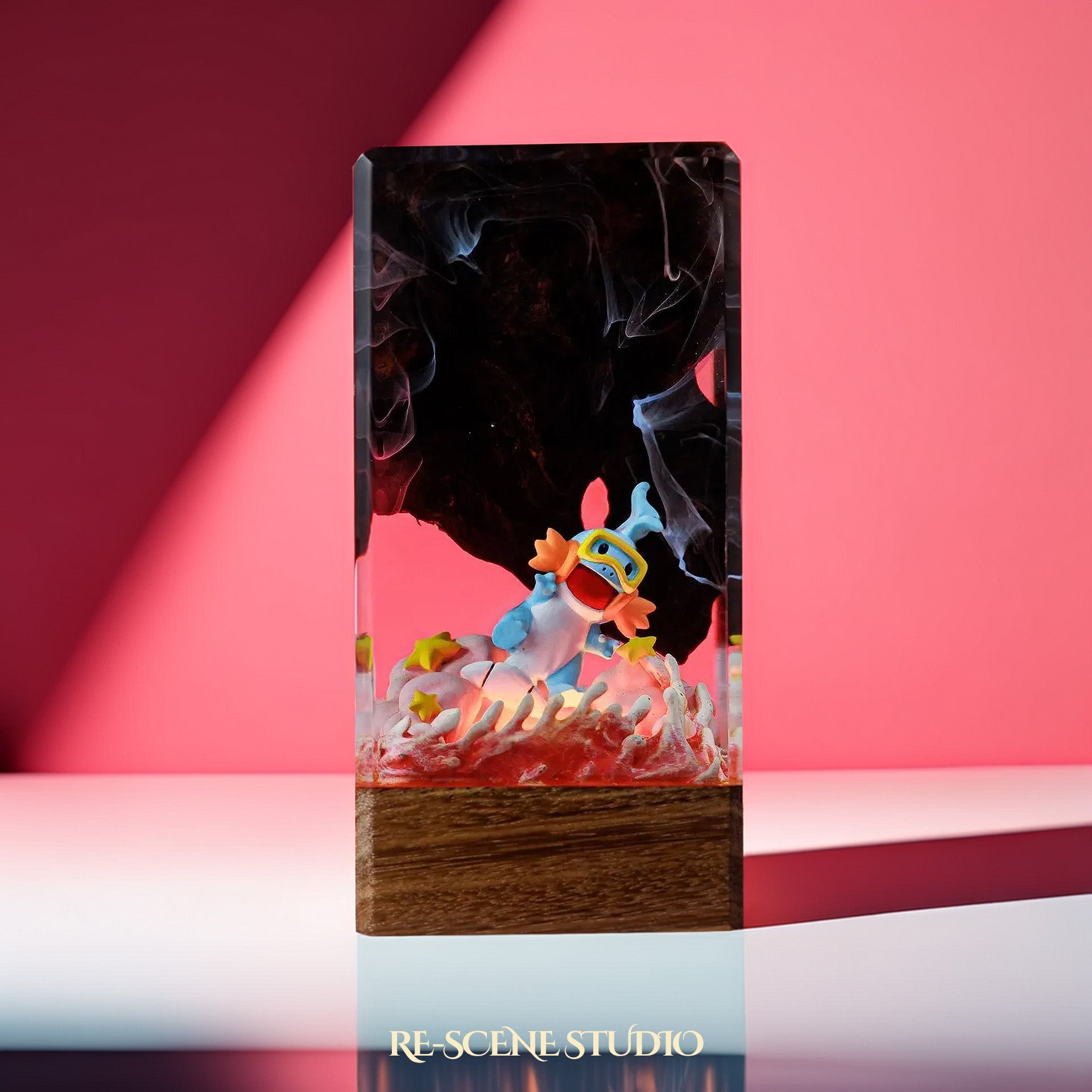 Mudkip Ember Surge Resin Epoxy Lamp Multicolor / Size XL: 8.5 x 8.5 x 16 (cm) – Handmade Epoxy Resin Lamp by Rescene Studio | Rescene Studio