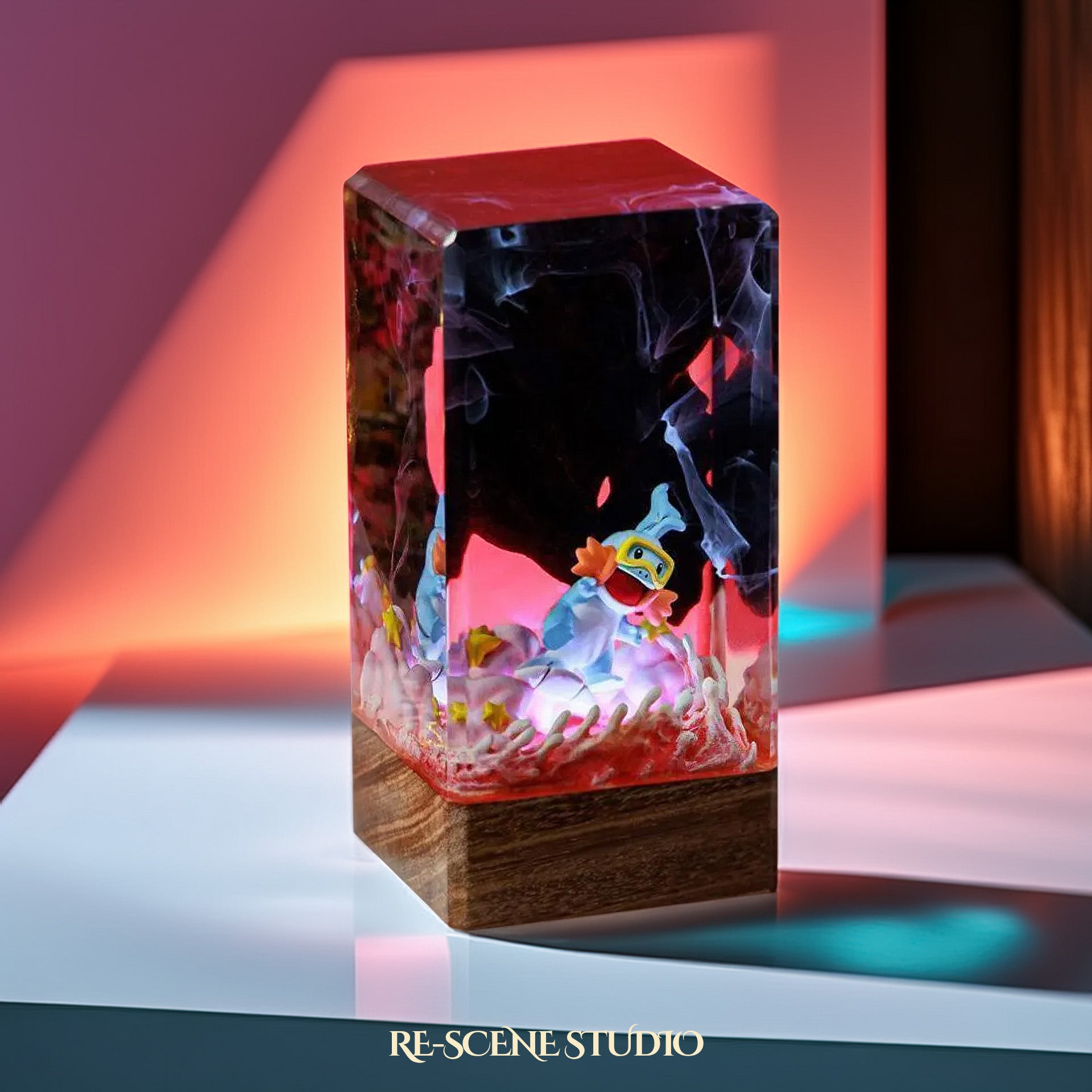 Mudkip Ember Surge Resin Epoxy Lamp Multicolor / Size XL: 8.5 x 8.5 x 16 (cm) – Handmade Epoxy Resin Lamp by Rescene Studio | Rescene Studio