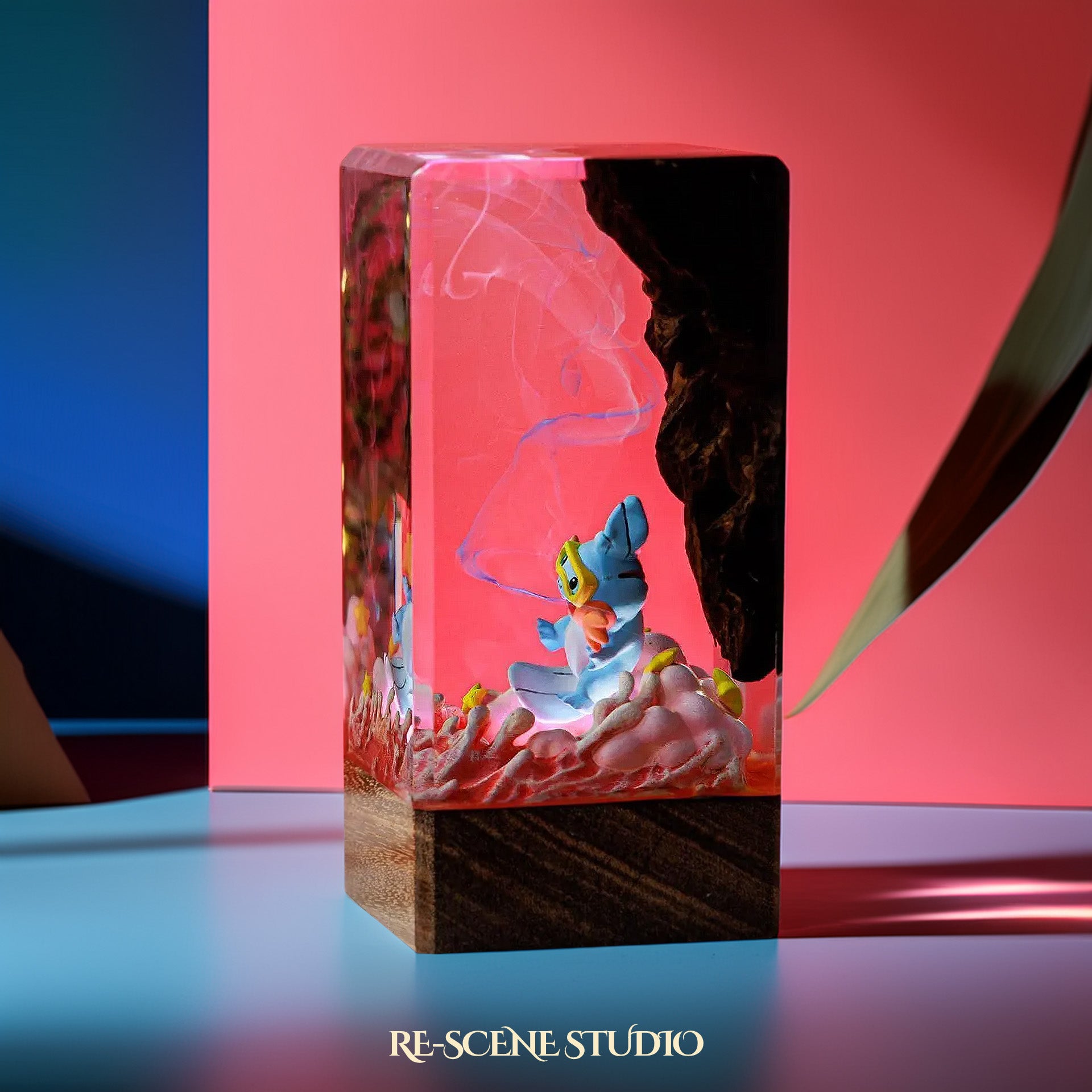 Mudkip Ember Surge Resin Epoxy Lamp Multicolor / Size XL: 8.5 x 8.5 x 16 (cm) – Handmade Epoxy Resin Lamp by Rescene Studio | Rescene Studio