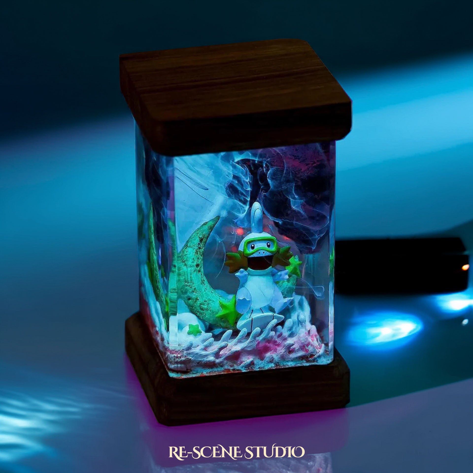Mudkip Moonlight Resin Epoxy Lamp Multicolor / Size M: 6 x 6 x 12 (cm) – Handmade Epoxy Resin Lamp by Rescene Studio | Rescene Studio