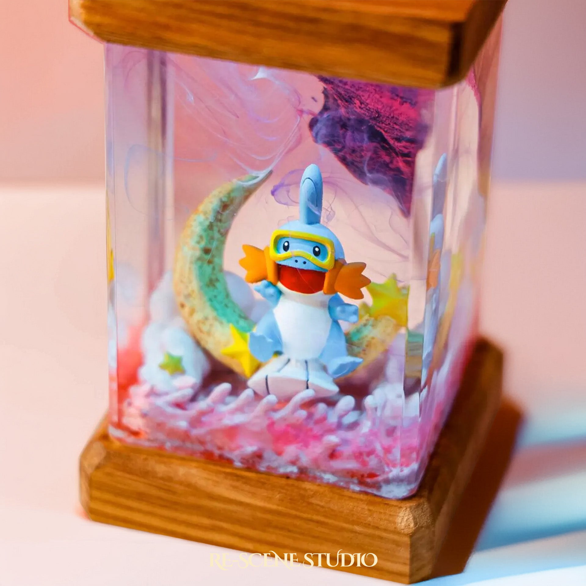 Mudkip Moonlight Resin Epoxy Lamp Multicolor / Size M: 6 x 6 x 12 (cm) – Handmade Epoxy Resin Lamp by Rescene Studio | Rescene Studio