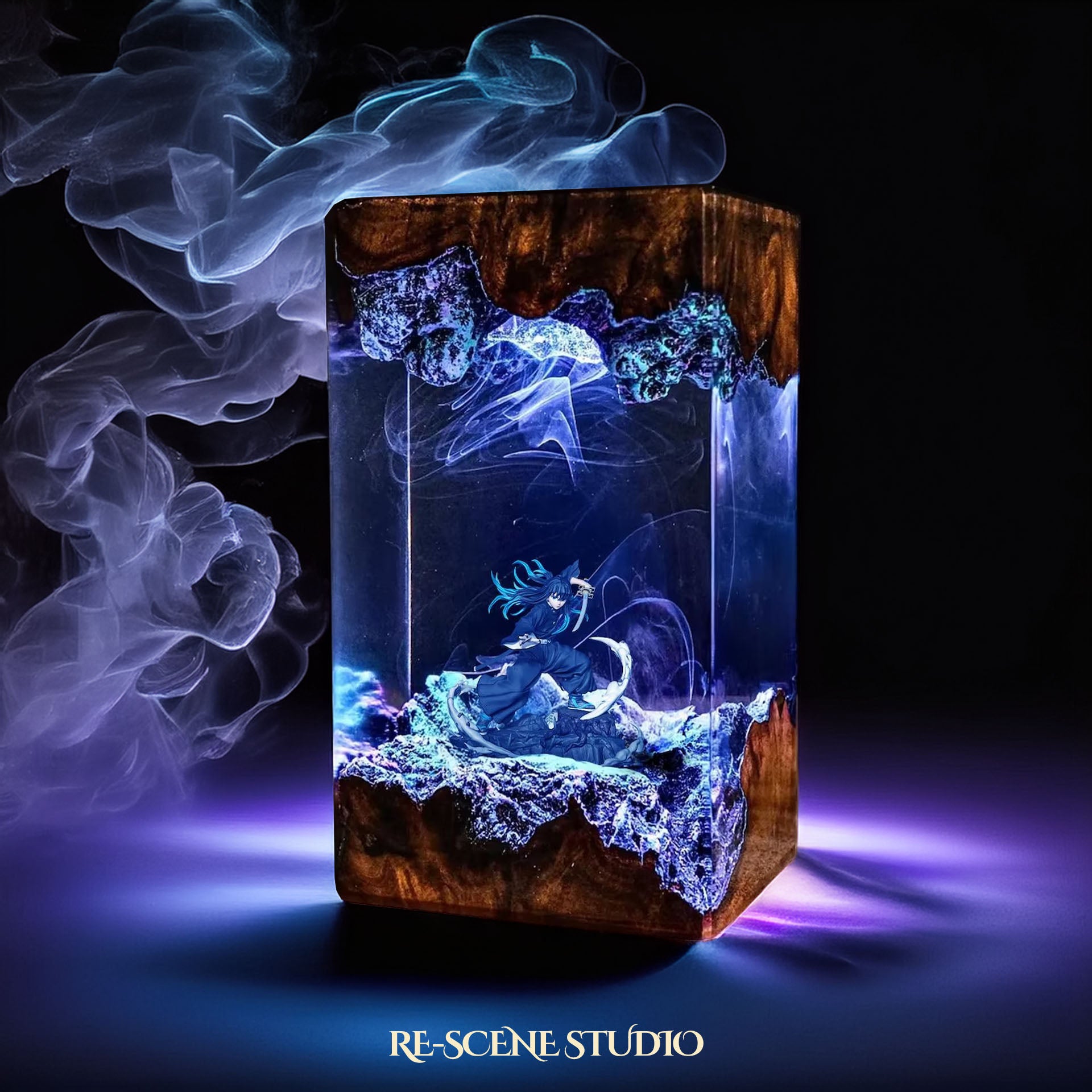 Muichiro Tokito Resin Lamp - Demon Slayer Multicolor / Size M – Handmade Epoxy Resin Lamp by Rescene Studio | Rescene Studio