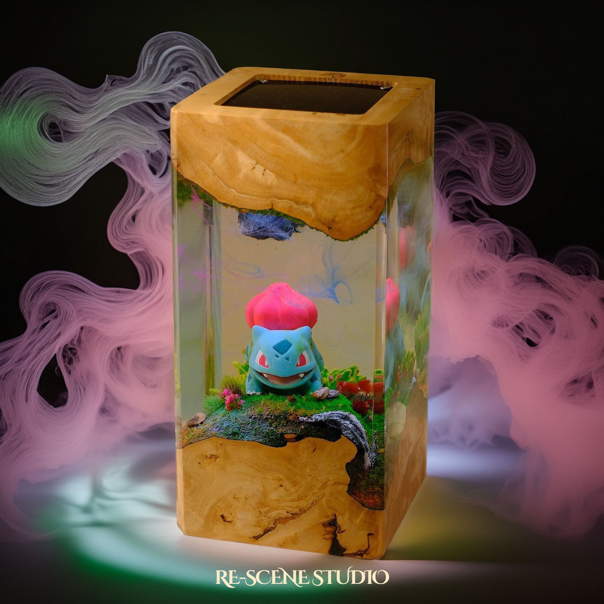 Bulbasaur Resin Epoxy Lamp Multicolor / Size XL: 8.5 x 8.5 x 16 (cm) – Handmade Epoxy Resin Lamp by Rescene Studio | Rescene Studio