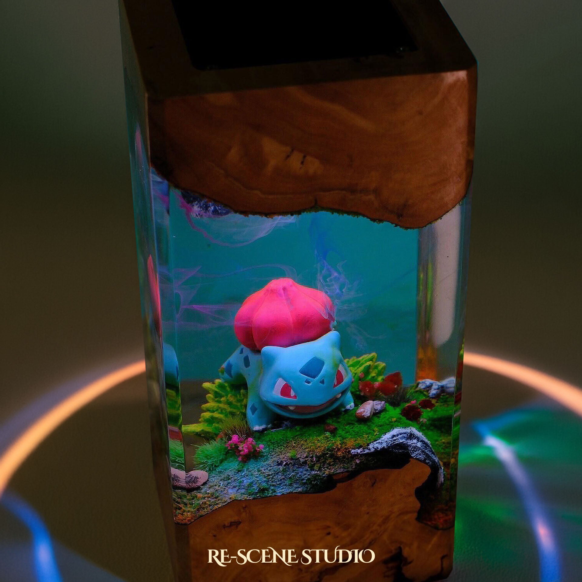 Bulbasaur Resin Epoxy Lamp Multicolor / Size XL: 8.5 x 8.5 x 16 (cm) – Handmade Epoxy Resin Lamp by Rescene Studio | Rescene Studio