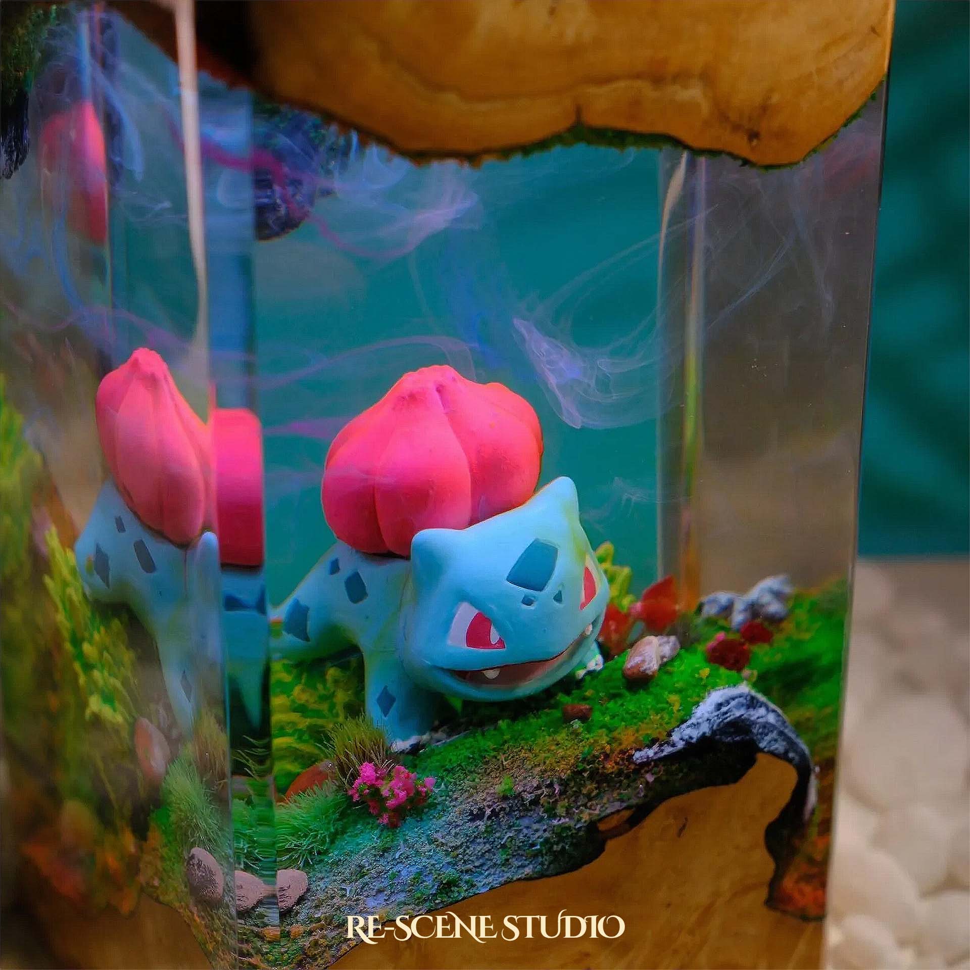 Bulbasaur Resin Epoxy Lamp Multicolor / Size XL: 8.5 x 8.5 x 16 (cm) – Handmade Epoxy Resin Lamp by Rescene Studio | Rescene Studio