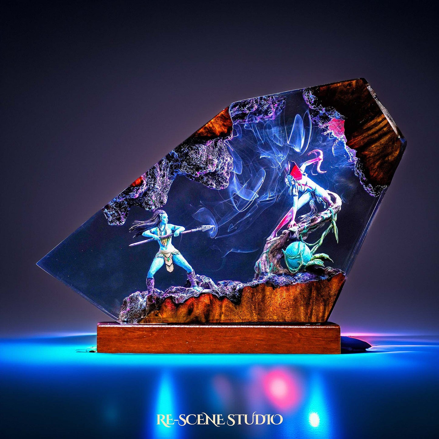 Blue Native Warrior & Hero Resin Lamp — Handcrafted Epoxy Resin LED Lamp | Unique Ambient Decor & Collector's Gift