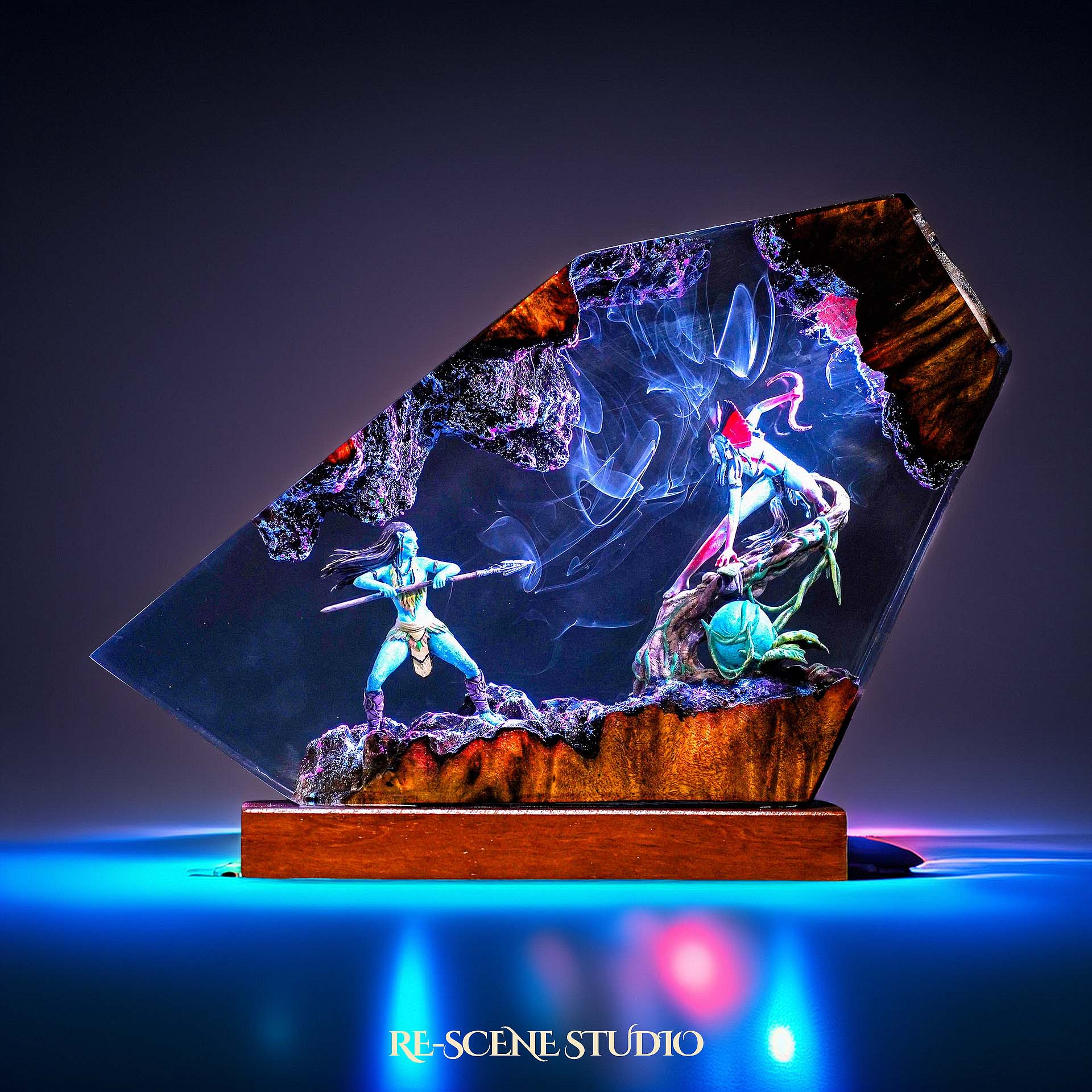 Blue Native Warrior & Hero Resin Lamp — Handcrafted Epoxy Resin LED Lamp | Unique Ambient Decor & Collector's Gift