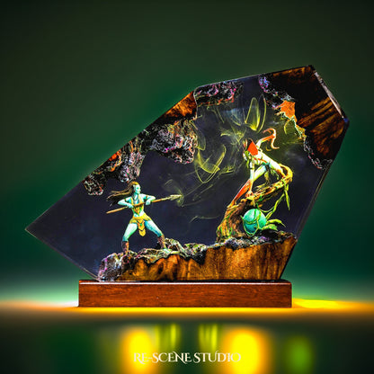 Blue Native Warrior & Hero Resin Lamp — Detailed Display | Premium 3D Resin Diorama with RGB Color-Changing Light
