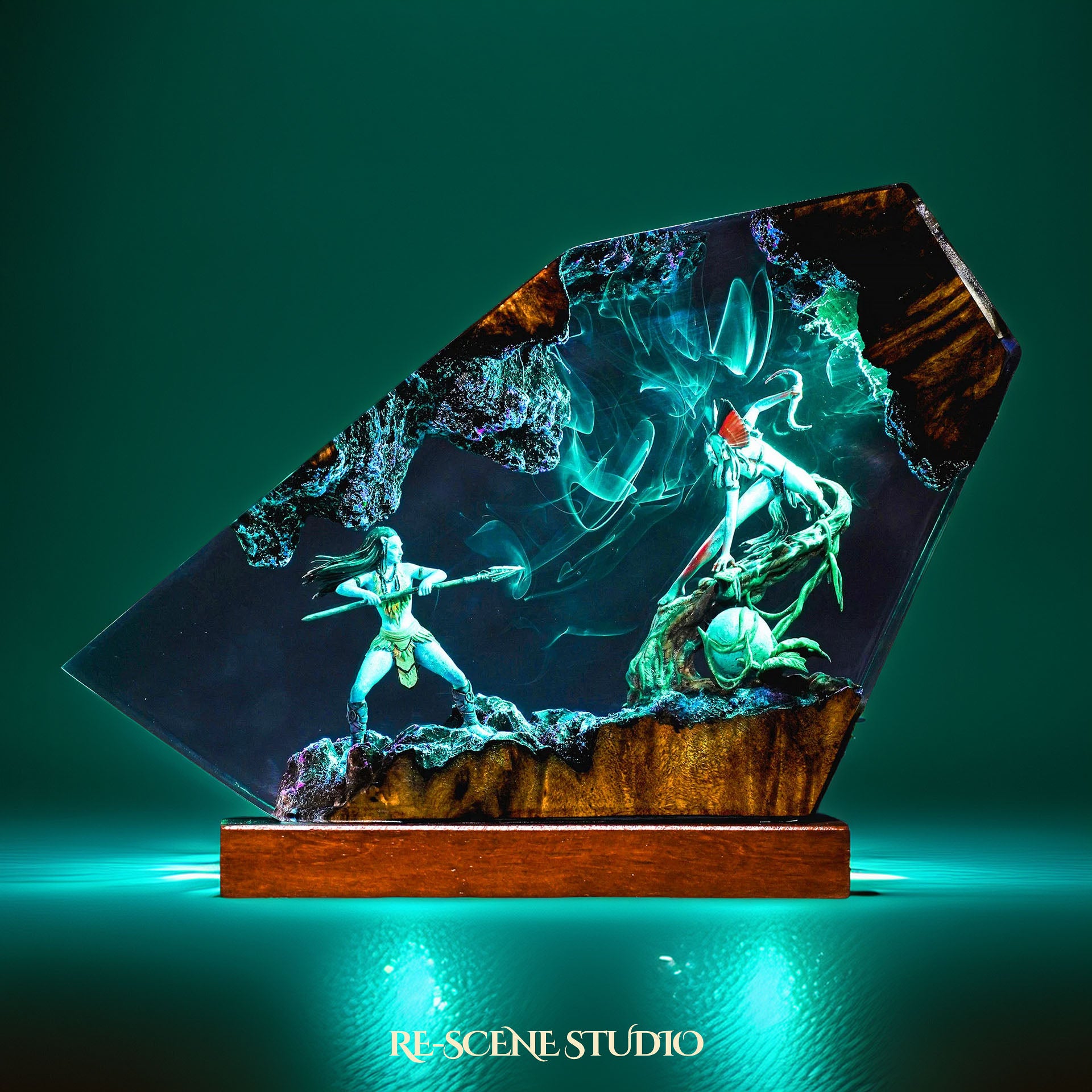 Blue Native Warrior & Hero Resin Lamp — Side Profile View | Handmade Pop-Culture Resin Art, Perfect Themed Gift