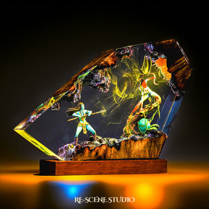 Blue Native Warrior & Hero Resin Lamp — Display Setup | Artisan Resin Art Lamp, Ambient Light for Home or Office