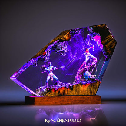 Blue Native Warrior & Hero Resin Lamp — Handcrafted Epoxy Resin LED Lamp | Unique Ambient Decor & Collector's Gift