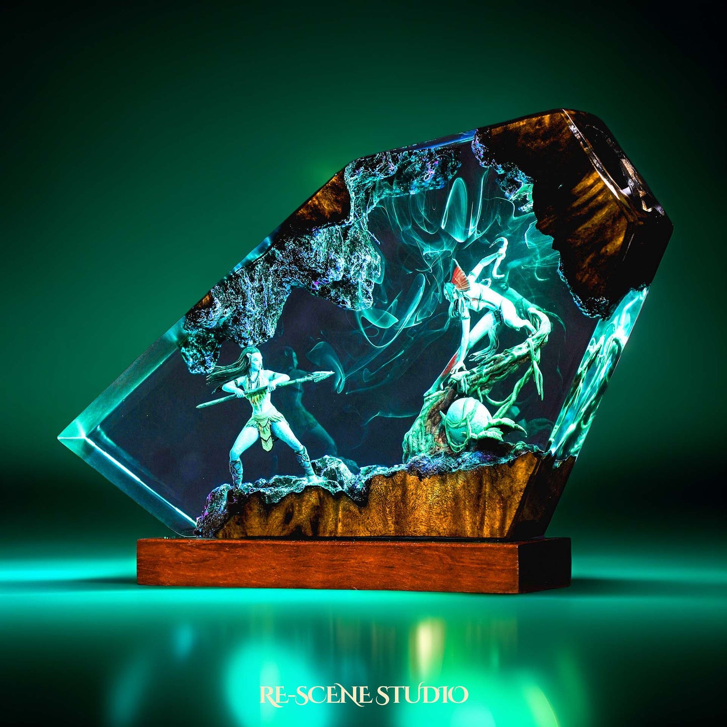 Blue Native Warrior & Hero Resin Lamp — Detailed Display | Premium 3D Resin Diorama with RGB Color-Changing Light