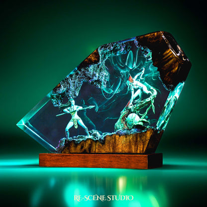 Blue Native Warrior & Hero Resin Lamp — Detailed Display | Premium 3D Resin Diorama with RGB Color-Changing Light