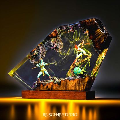 Blue Native Warrior & Hero Resin Lamp — Side Profile View | Handmade Pop-Culture Resin Art, Perfect Themed Gift