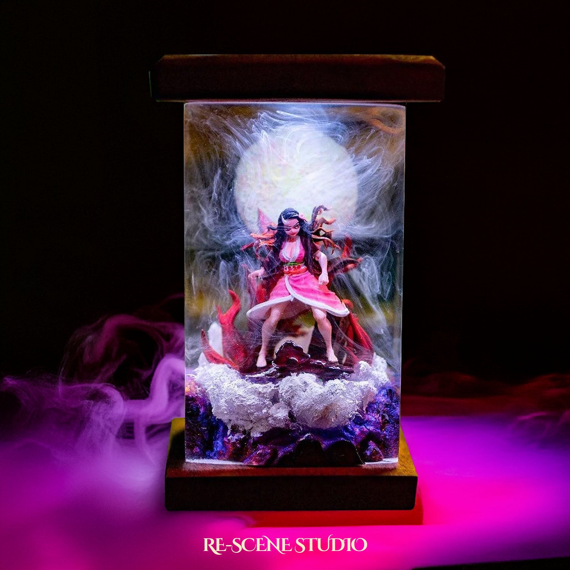 Nezuko Resin Lamp 02 - Demon Slayer Multicolor / Size M: 6 x 6 x 12 (cm) – Handmade Epoxy Resin Lamp by Rescene Studio | Rescene Studio