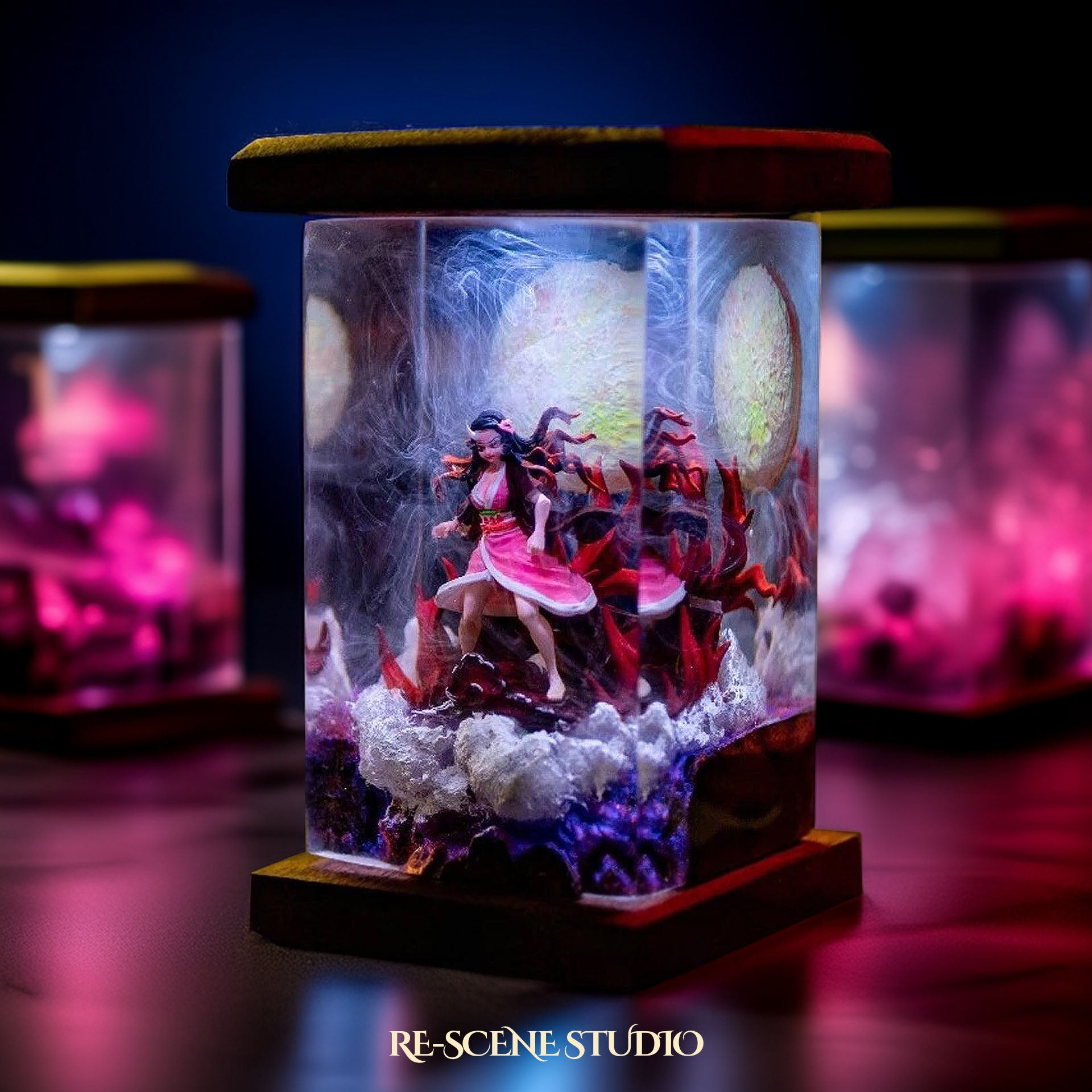 Nezuko Resin Lamp 02 - Demon Slayer Multicolor / Size M: 6 x 6 x 12 (cm) – Handmade Epoxy Resin Lamp by Rescene Studio | Rescene Studio