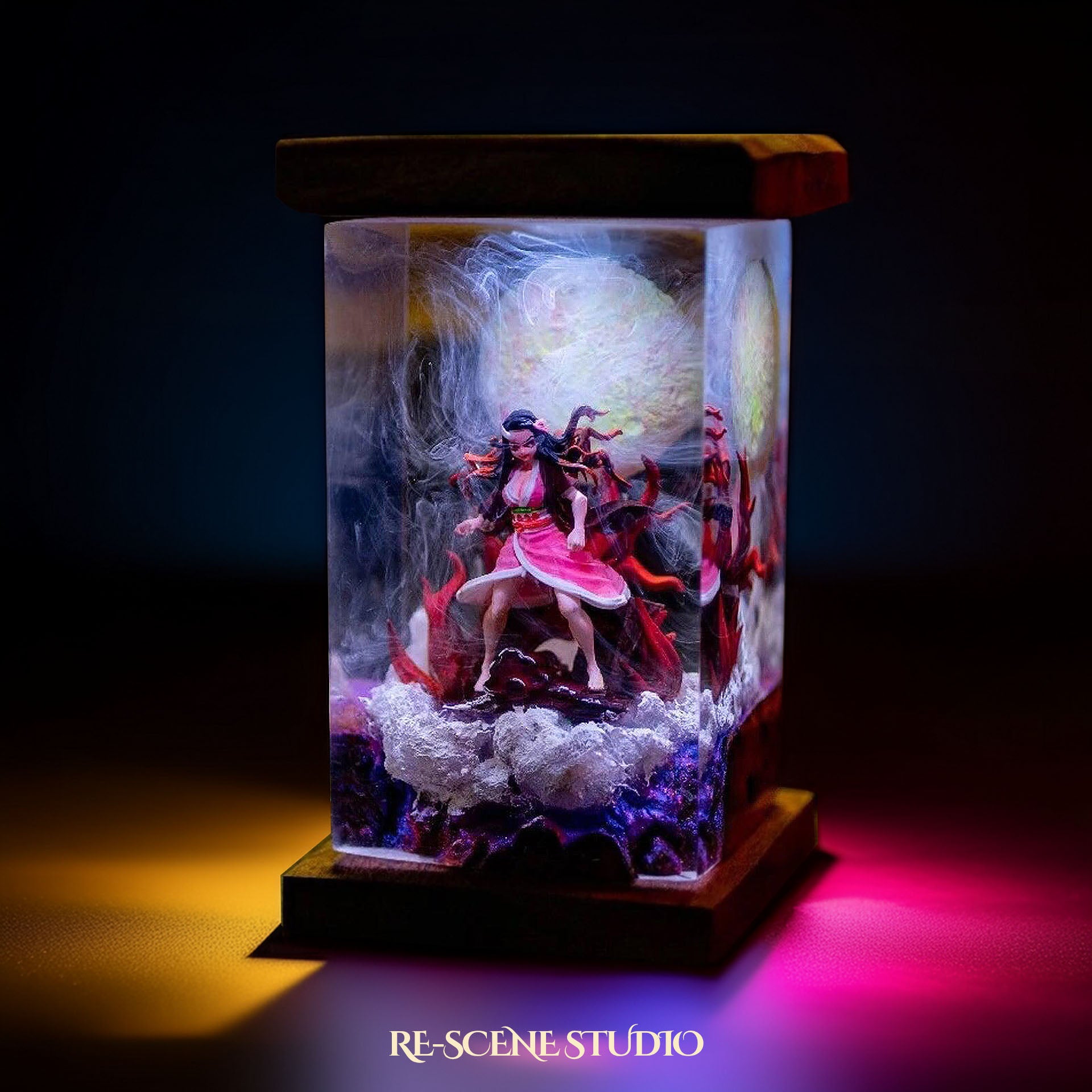 Nezuko Resin Lamp 02 - Demon Slayer Multicolor / Size M: 6 x 6 x 12 (cm) – Handmade Epoxy Resin Lamp by Rescene Studio | Rescene Studio