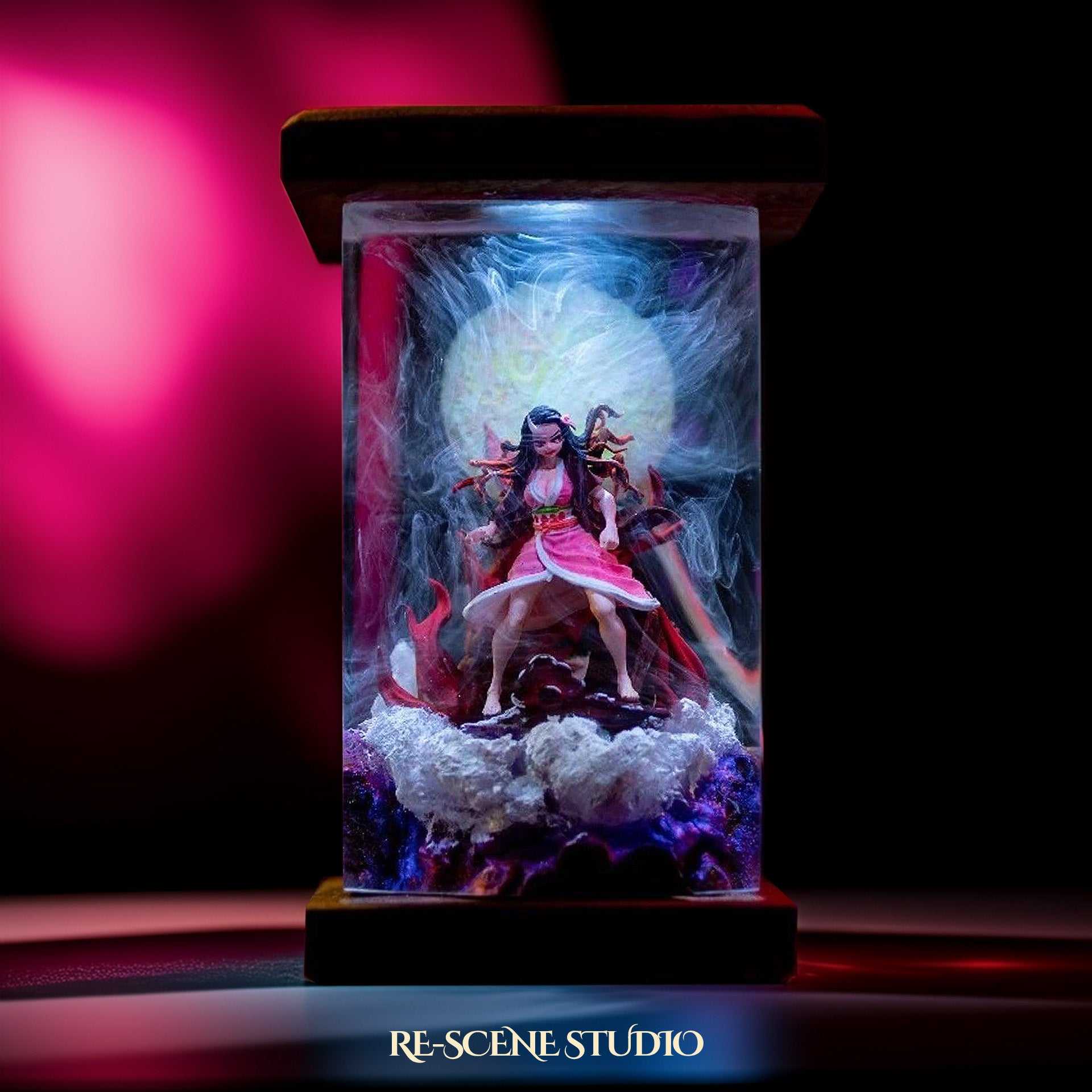 Nezuko Resin Lamp 02 - Demon Slayer Multicolor / Size M: 6 x 6 x 12 (cm) – Handmade Epoxy Resin Lamp by Rescene Studio | Rescene Studio
