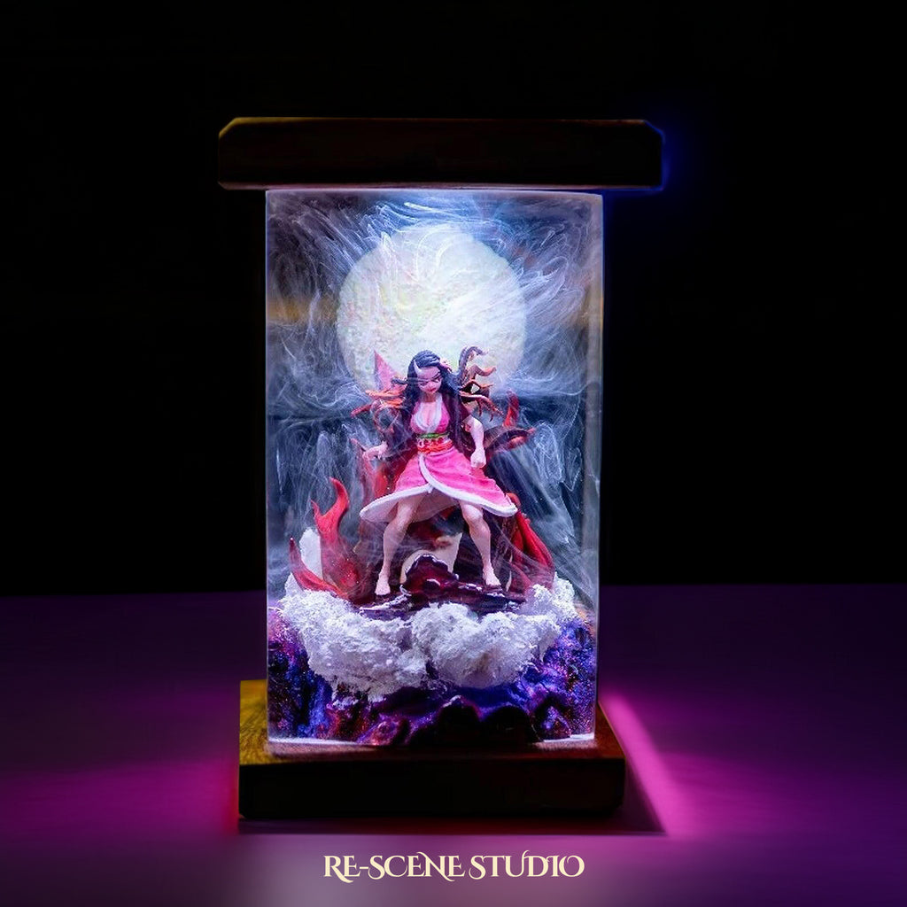 Nezuko Resin Lamp 02 - Demon Slayer Multicolor / Size M: 6 x 6 x 12 (cm) – Handmade Epoxy Resin Lamp by Rescene Studio | Rescene Studio